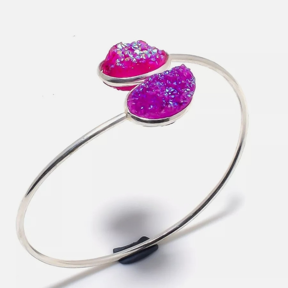 New Pink Titanium Druzy Silver Cuff Bracelet.